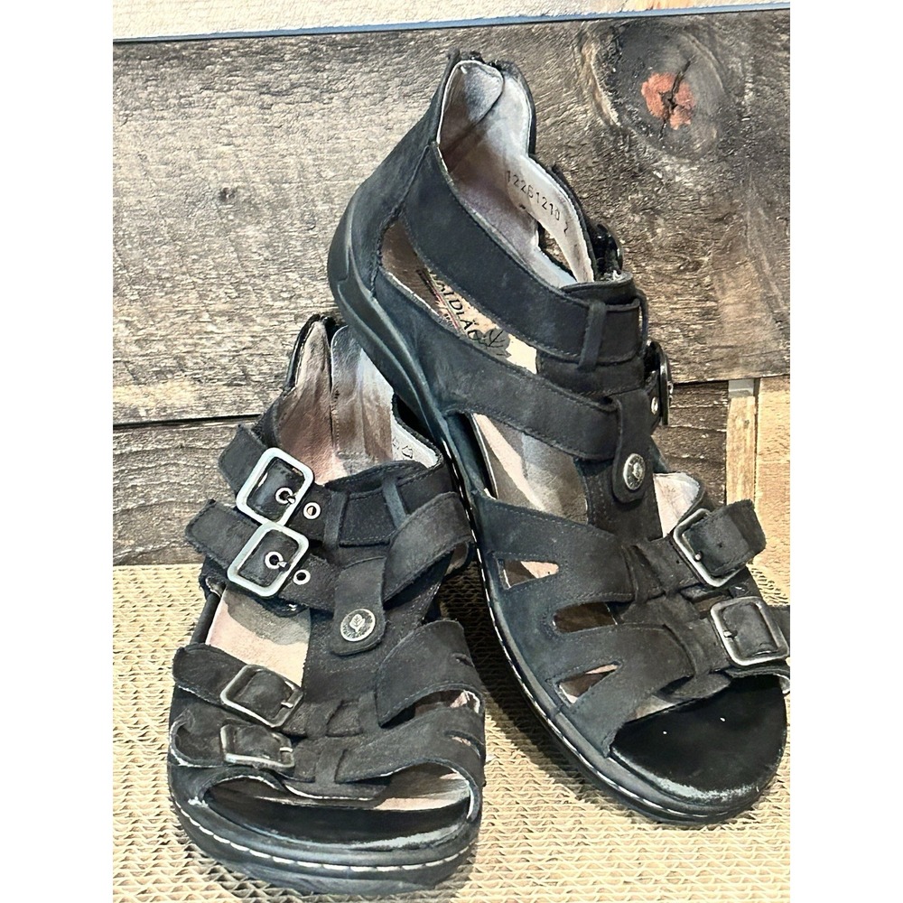 Waldlaufer Women's Suede Leather‎ Gladiator Style Sandals Black Sz US 5.5